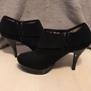 Black faux suede ankle boots